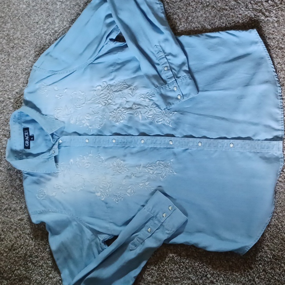 Grace In LA Snap Front Embroidered Shirt- XL